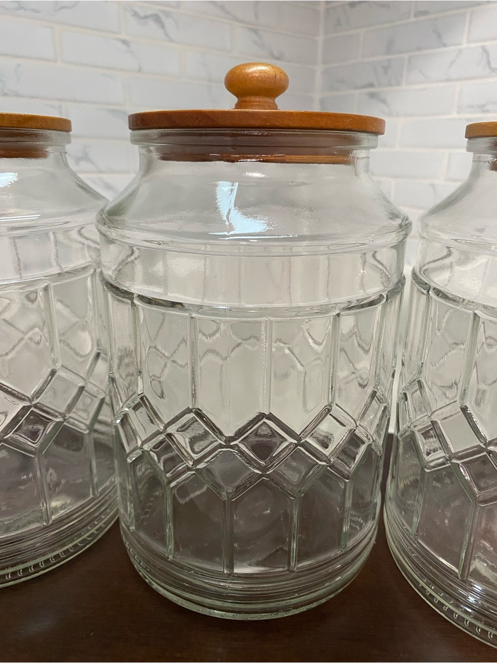 Clear Glass Canister Set with Wooden Lids - 🍄‍🟫🍂🫙 - Picture 5 of 5